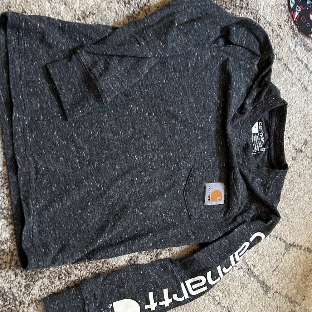 Carhartt Heather Charcoal Long-Sleeve Pocket Tee with Sleeve Logo